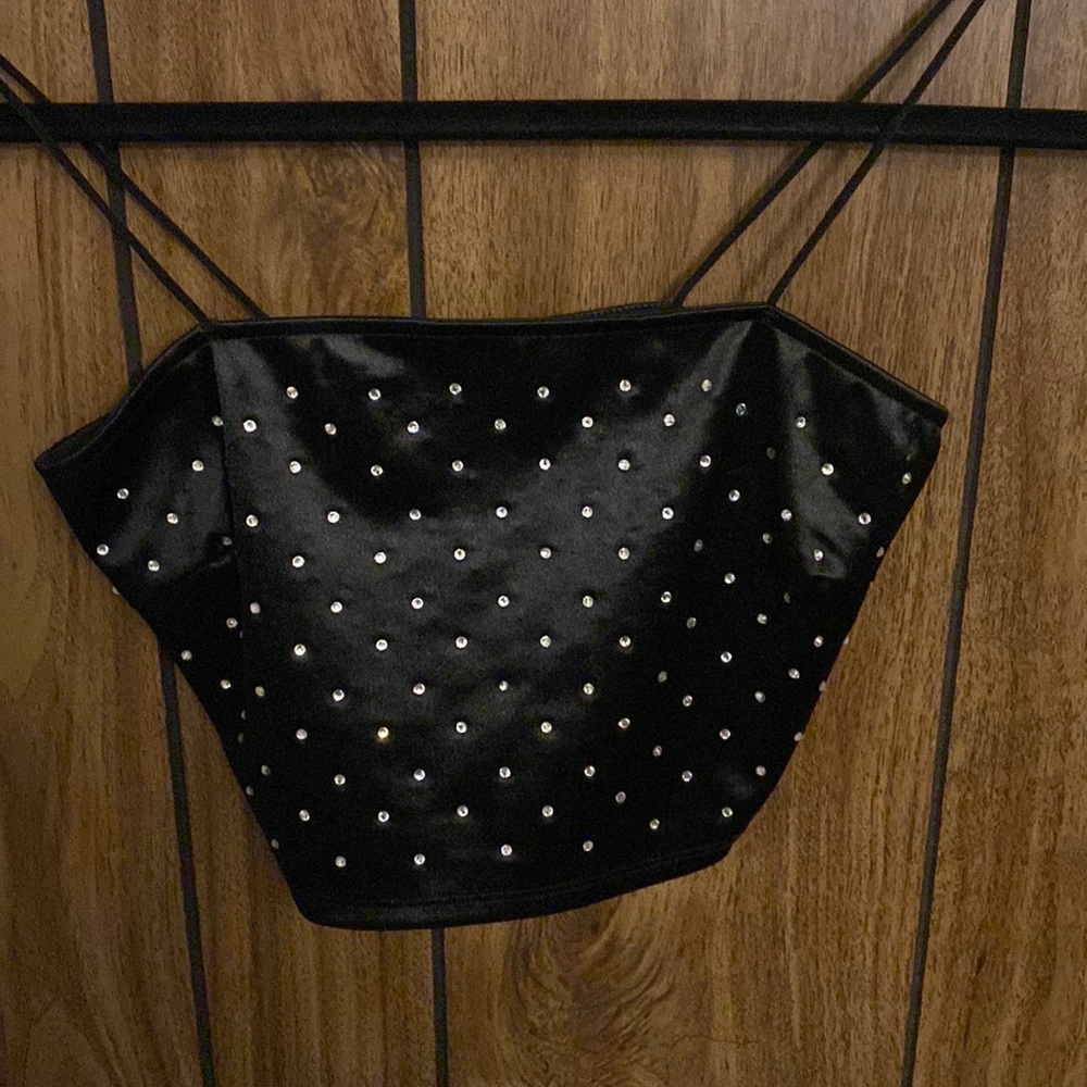 Black rhinestone crop top
